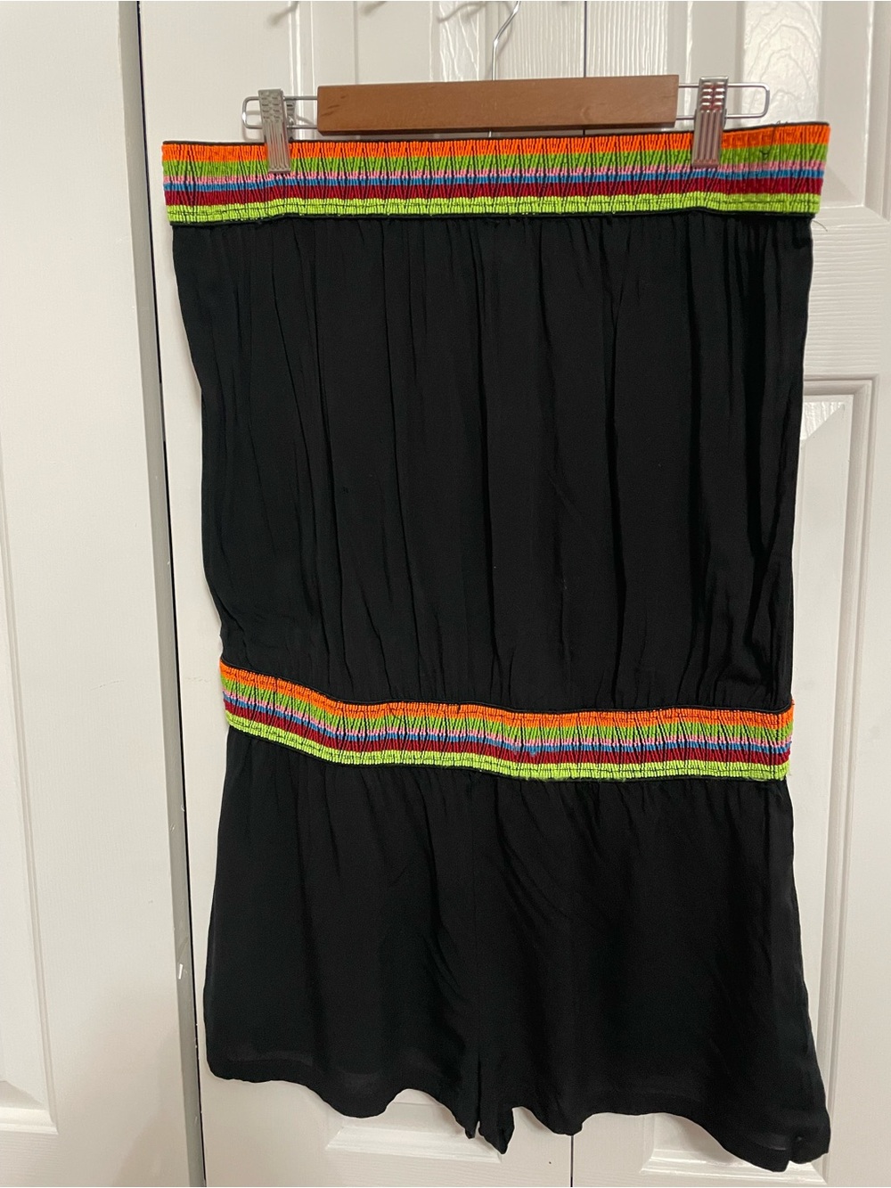VENUS Black Strapless cover up Romper with Neon Rainbow Details
